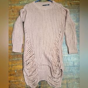 Tic Toc Distressed Side Slit Oversized Knit Pink Sweater Women Small